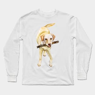 Yellow Labrador Retriever Watercolor Art Long Sleeve T-Shirt